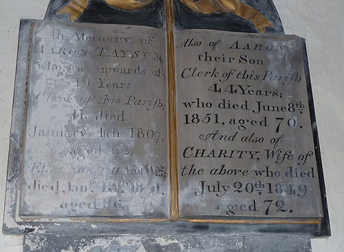 Image Memorial to Aaron Taysum & Elizabeth, nee Goulding, inside the Church at Arlingham