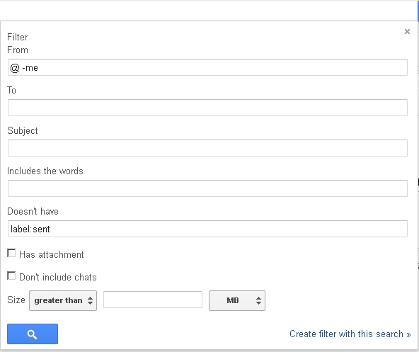 Gmail filter settings