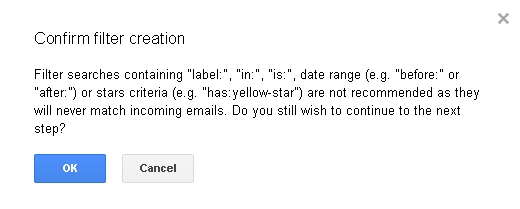 Gmail filter settings